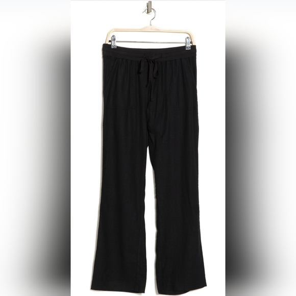 Caslon Linen Straight Leg Pants Black XS - Picture 3 of 5